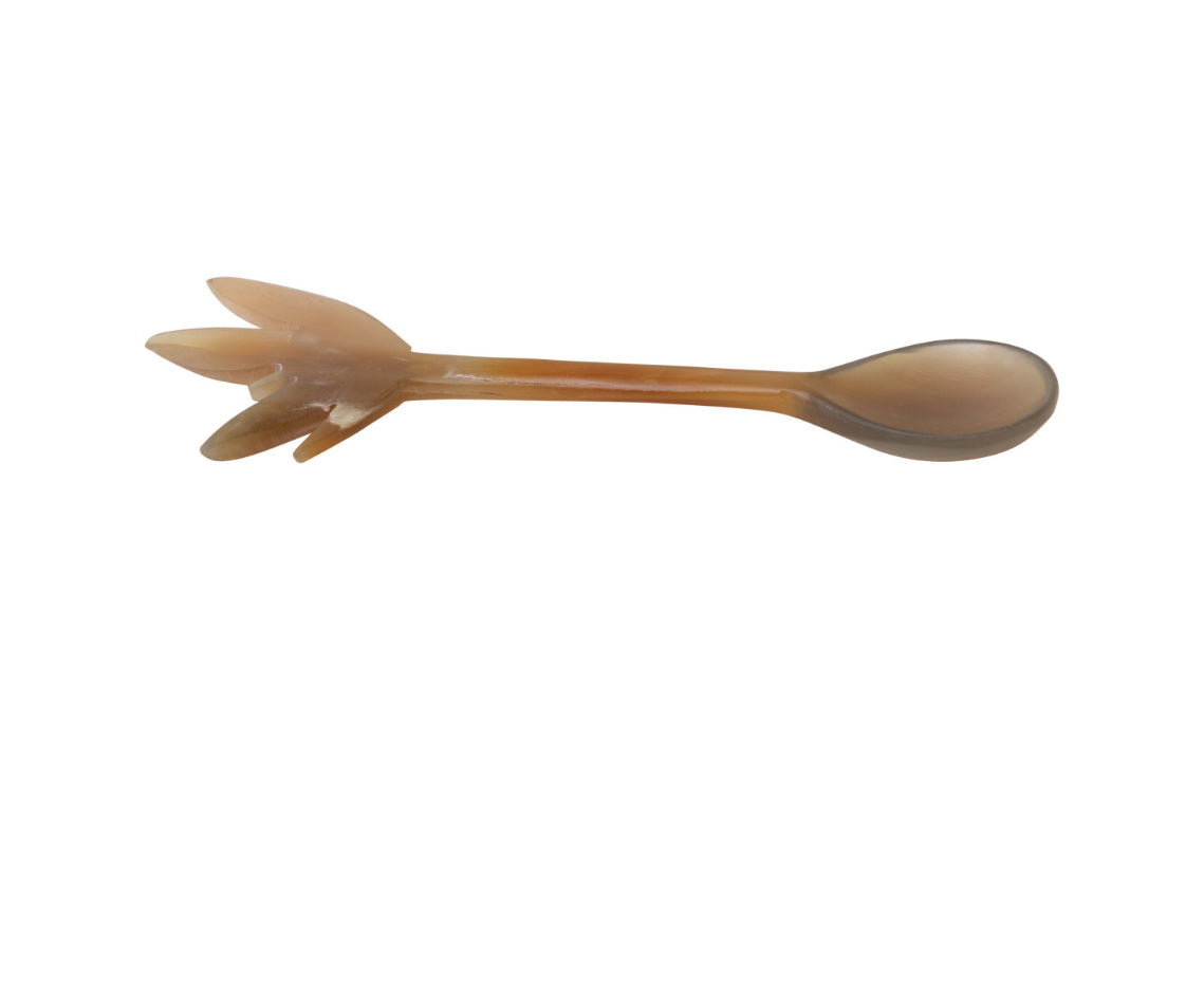 Hand-Carved Horn Spoon in Printed Drawstring Bag (Each One Will Vary)