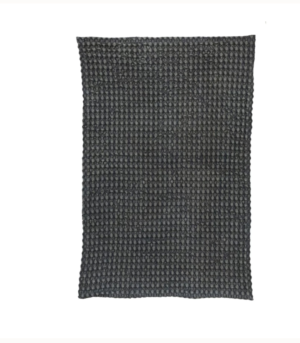Stonewashed Cotton Waffle Weave Tea Towel, Charcoal Color