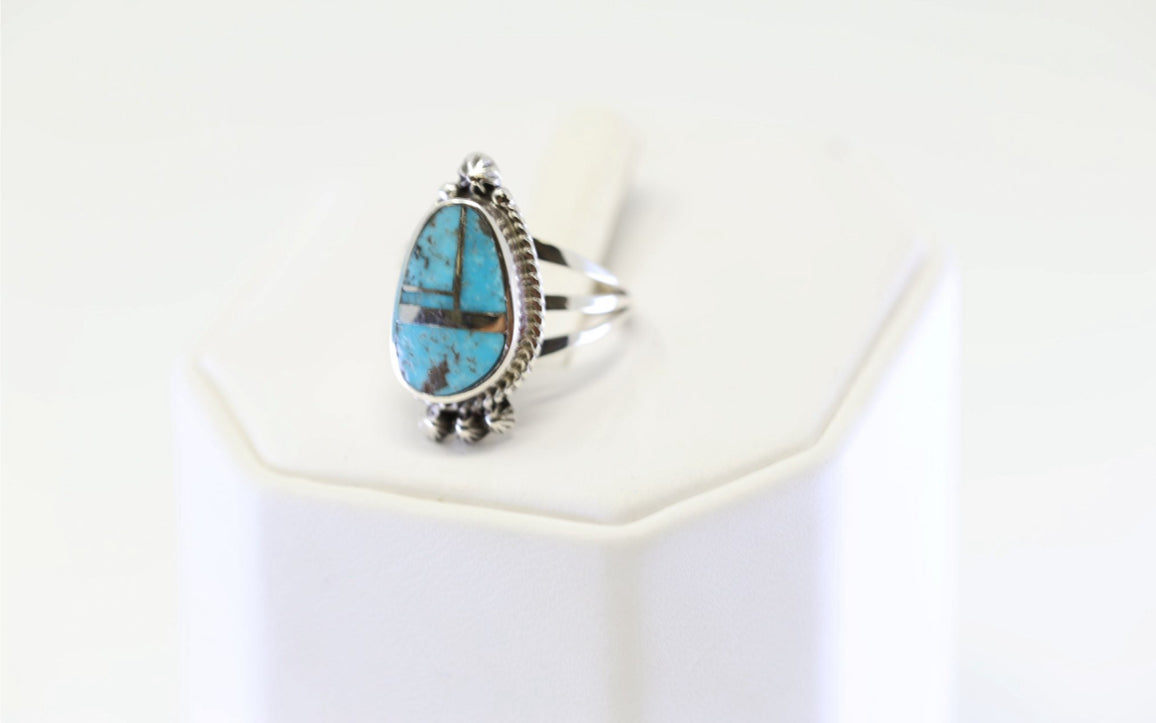 Native American Navajo S/S Turquoise Inlay Ring