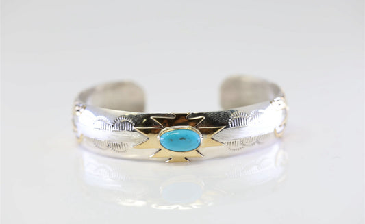 Native American Navajo S/S Turquoise Cuff Bracelet