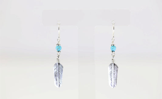 Native American S/S Turquoise Feather Dangling Earrings