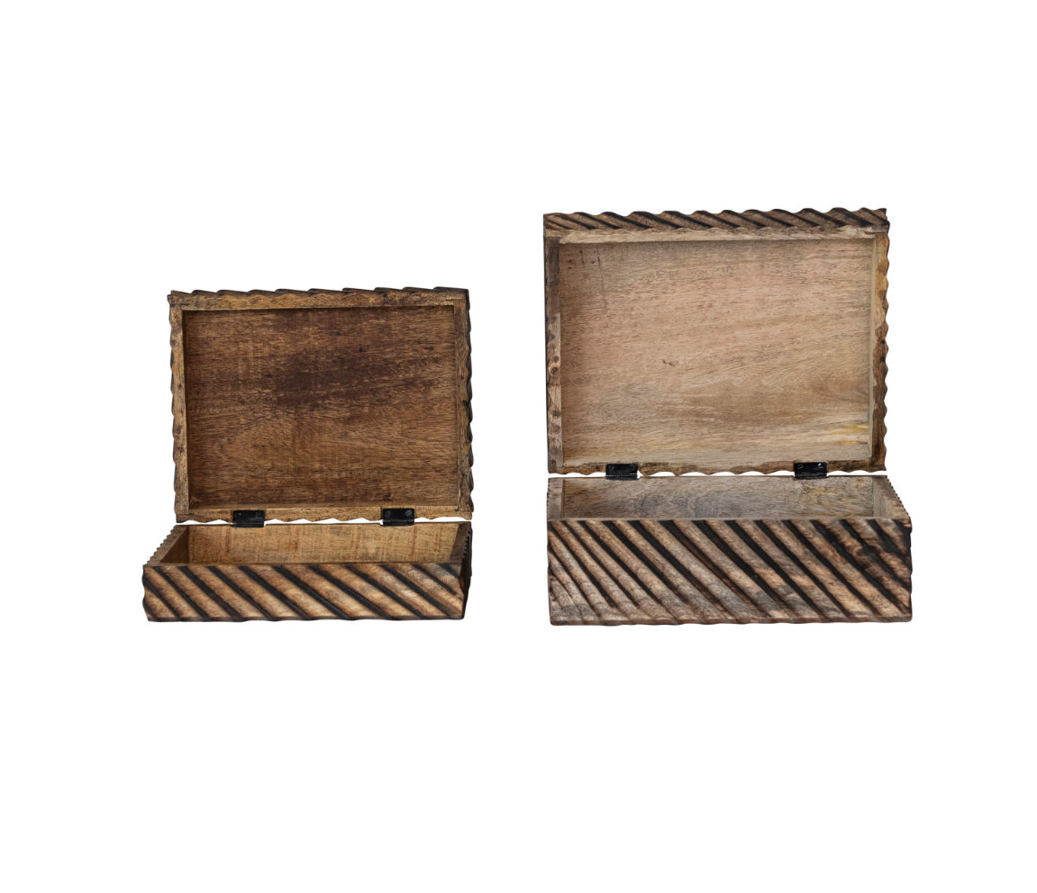 Carved MDF & Mango Wood Nesting Boxes, Set of 2