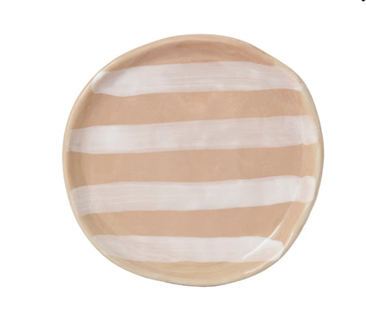 Hand-Painted Stoneware Plate w/ Stripes
