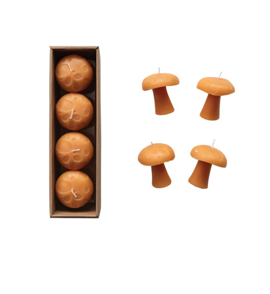 Mushroom Shaped Candles, Spice Color, Set of 4