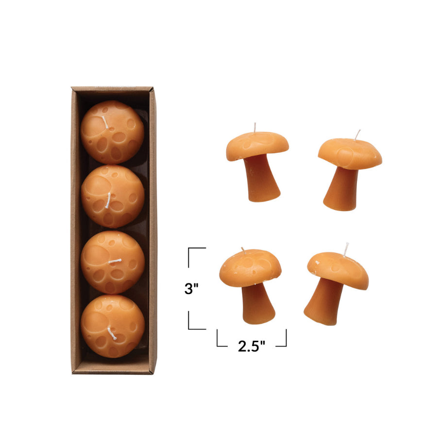 Mushroom Shaped Candles, Spice Color, Set of 4