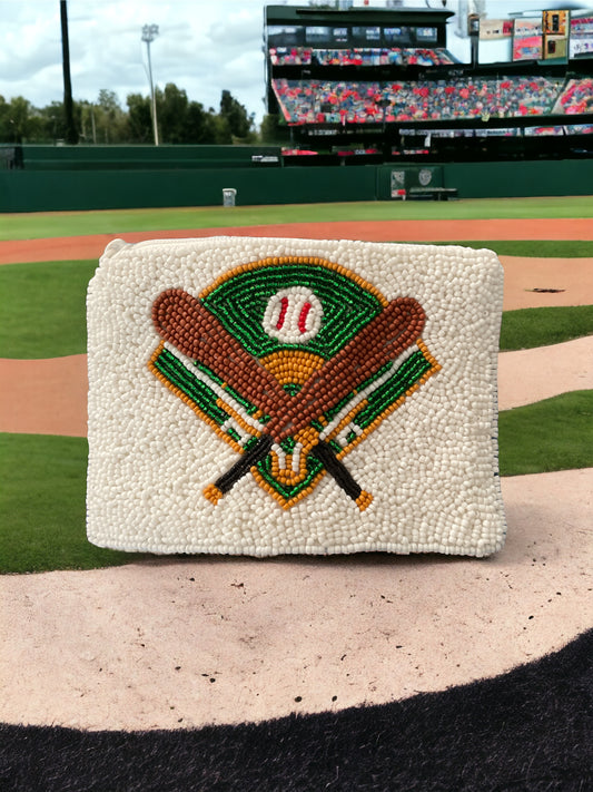 Baseball Diamond and Bats Beaded Wallet