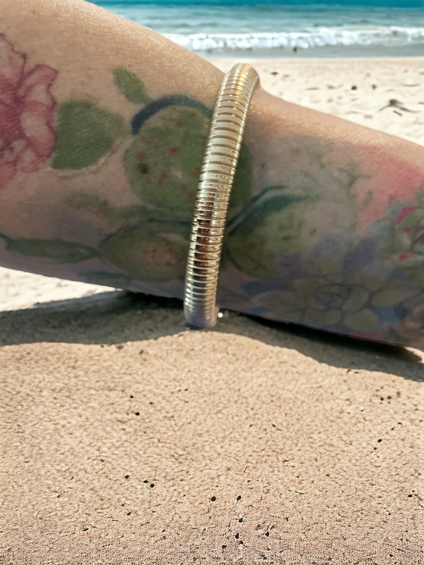 Gold Tone Snake Chain Stretch Bangle Bracelet-Small