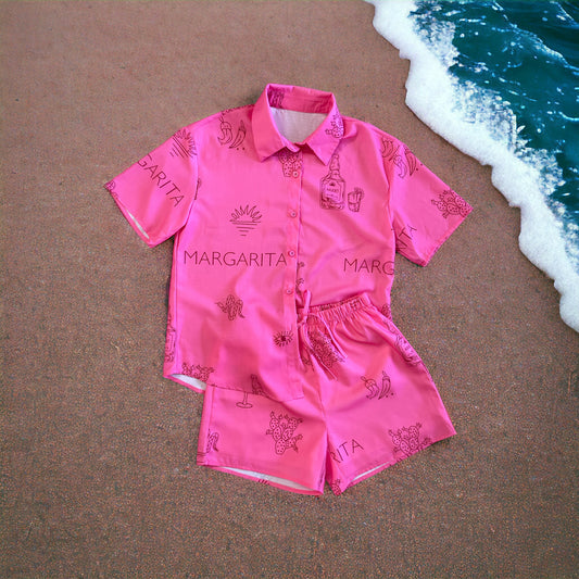Pink Boho Style Shirt & Short Set