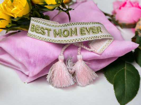 Pink Woven Best Mom Bracelets