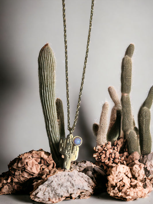 Mini Cactus Necklace with Opal Accent
