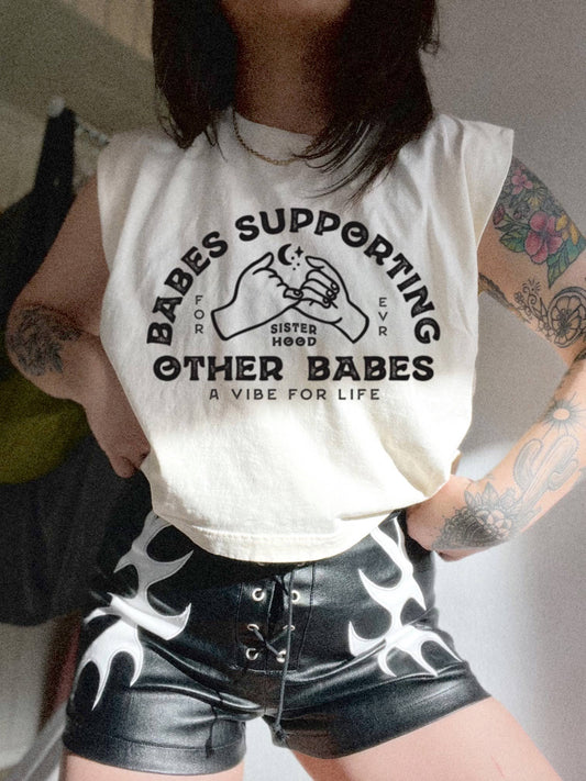 Babes Support Babes Cut Off Muscle Crop Tee  - Ivory