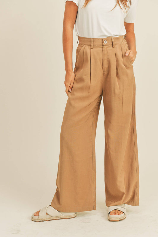 High Waisted Wide Leg Trousers: Camel
