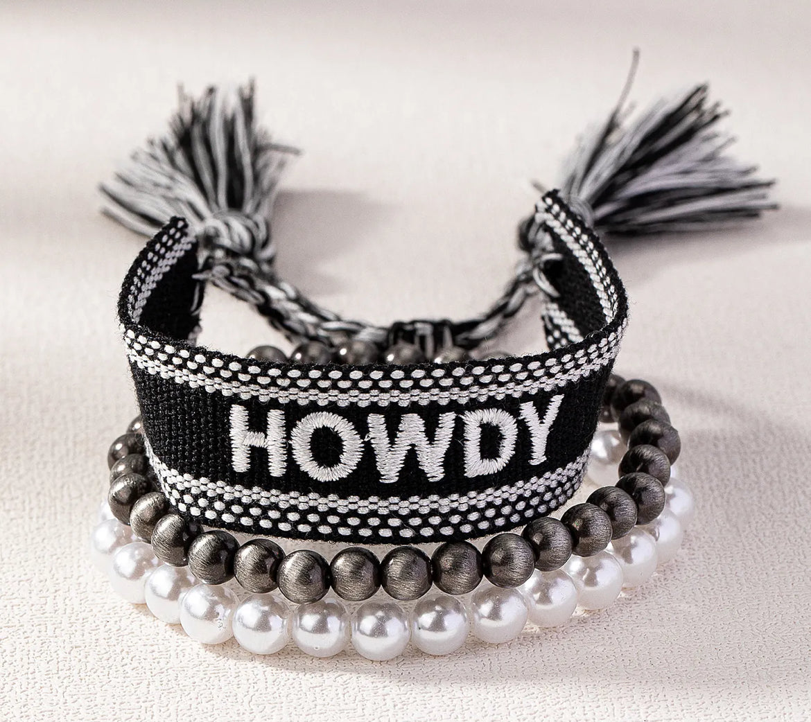 Embroidered Howdy Tassel Bracelet Set