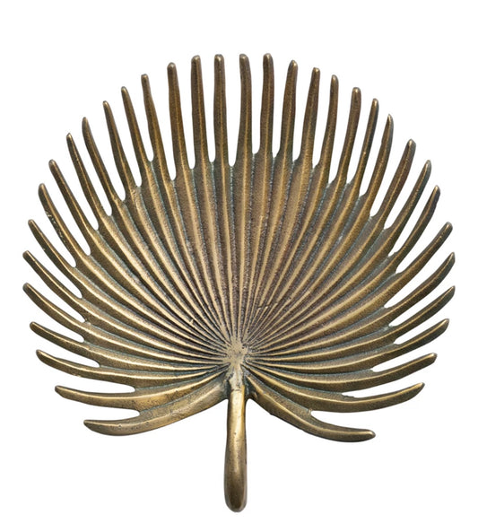 Decorative Cast Aluminum Palm Frond Tray, Antique Brass Finish