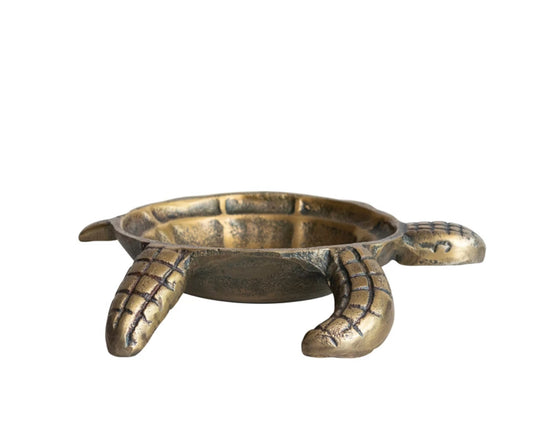Cast Aluminum Tortoise Dish, Antique Brass Finish