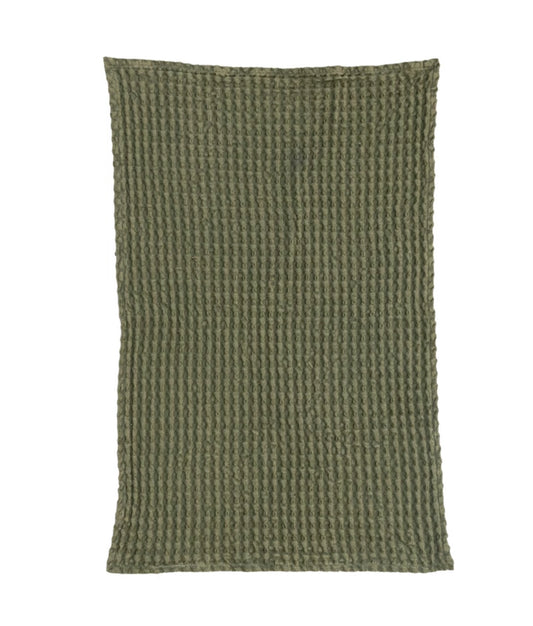 Stonewashed Cotton Waffle Weave Tea Towel, Green