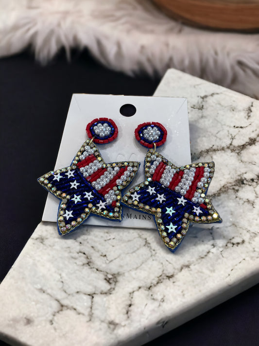 Beaded Americana Star Earrings