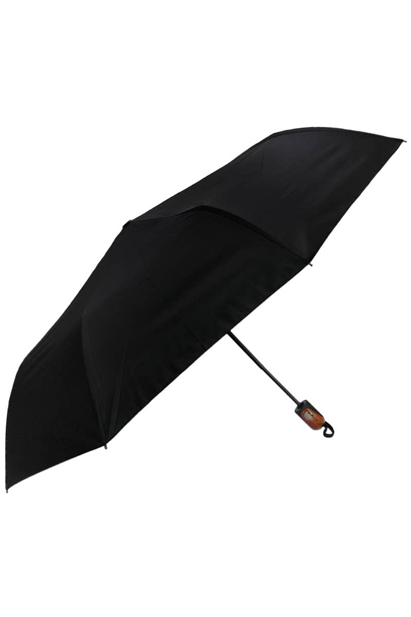 Sleek Black Auto Open-Fold Travel Size Compact Umbrella