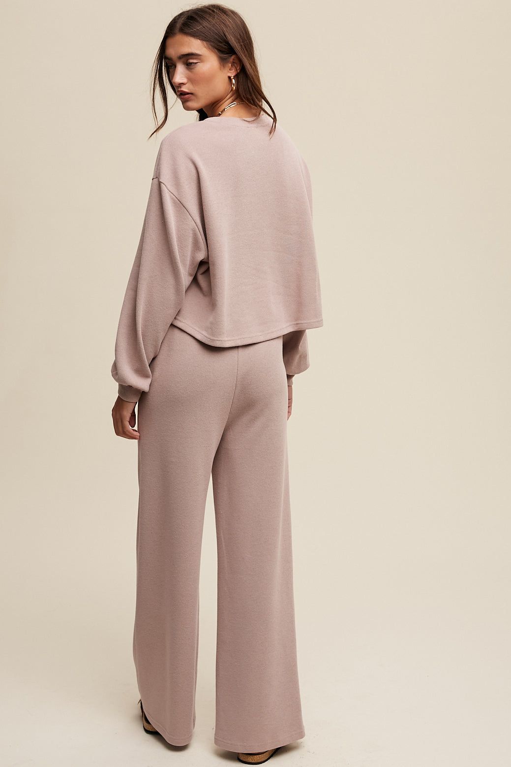 Listicle Knit Sweat Top and Pants Athleisure Lounge Sets- MAUVE